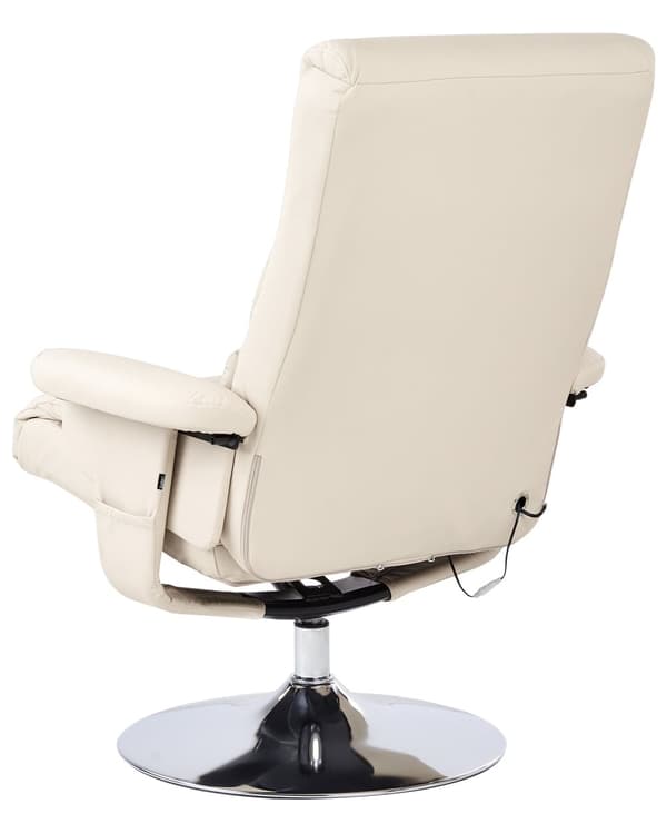 Hvilestol Lys beige med Fodskammel Polstret Metalstel i Imiteret Læder Opvarmet Massagefunktion Retro Design