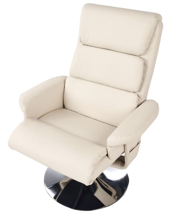 Hvilestol Lys beige med Fodskammel Polstret Metalstel i Imiteret Læder Opvarmet Massagefunktion Retro Design