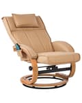 Miniatyrbillede 6 af 11: Hvilestol Lysebrun med Fodskammel i Kunstlæder Polstret Træ stel Varme Massagefunktion Retro Design