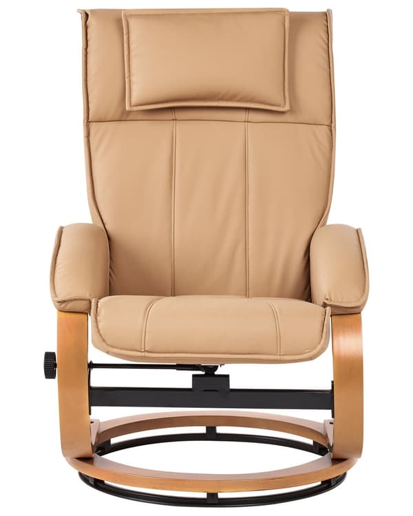 Hvilestol Lysebrun med Fodskammel i Kunstlæder Polstret Træ stel Varme Massagefunktion Retro Design