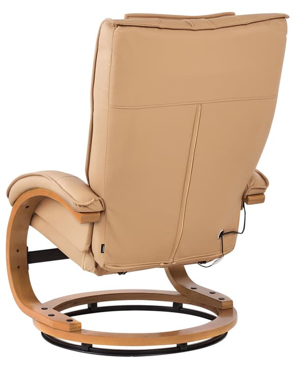 Hvilestol Lysebrun med Fodskammel i Kunstlæder Polstret Træ stel Varme Massagefunktion Retro Design