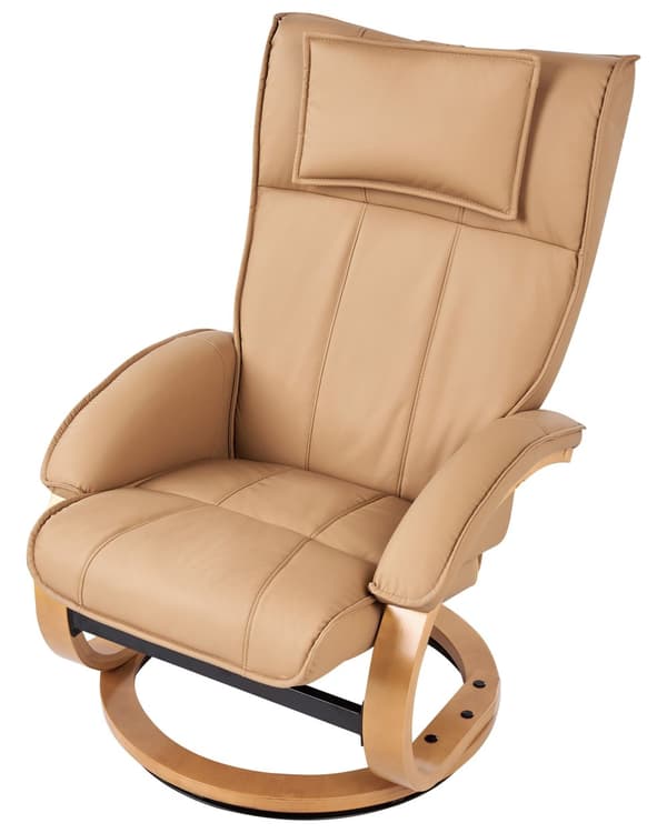 Hvilestol Lysebrun med Fodskammel i Kunstlæder Polstret Træ stel Varme Massagefunktion Retro Design
