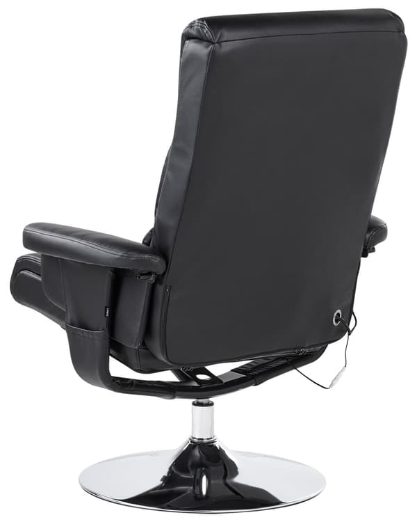 Hvilestol Sort med Fodskammel Polstret Metalstel i Imiteret Læder Opvarmet Massagefunktion Retro Design