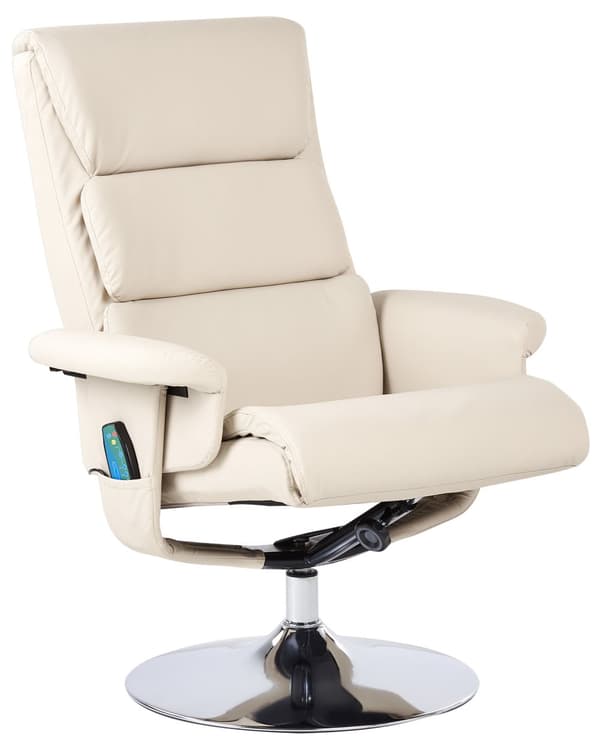 Lenestol med fotskammel Lys beige Imitert skinn Metallramme Svingbar Massasje- og varmefunksjon Retro design Hvilestol Recliner