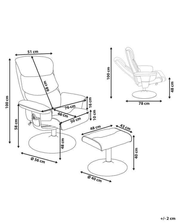 Lenestol med fotskammel Svart Imitert skinn Metallramme Svingbar Massasje- og varmefunksjon Retro design Hvilestol Recliner