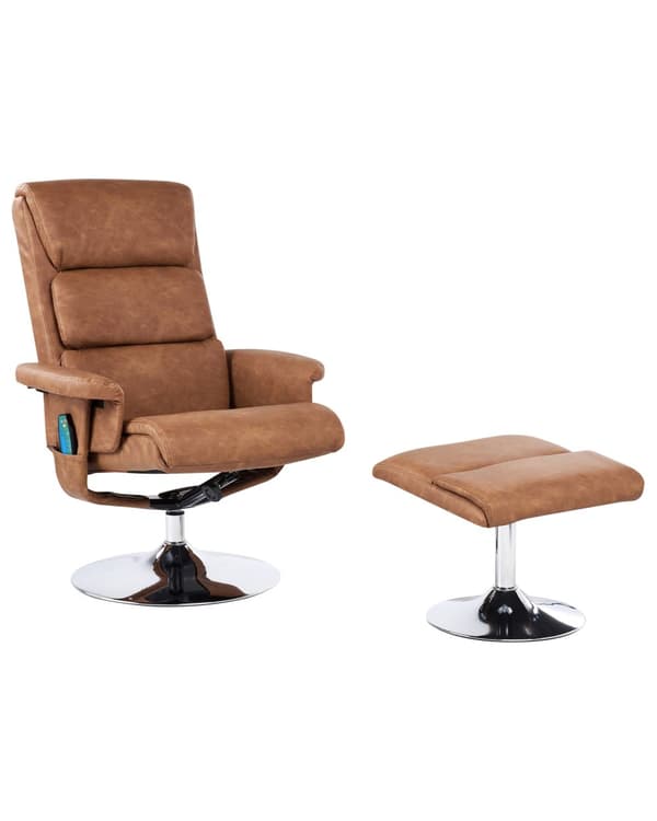 Lenestol med fotskammel Brun Imitert skinn Metallramme Svingbar Massasje- og varmefunksjon Retro design Hvilestol