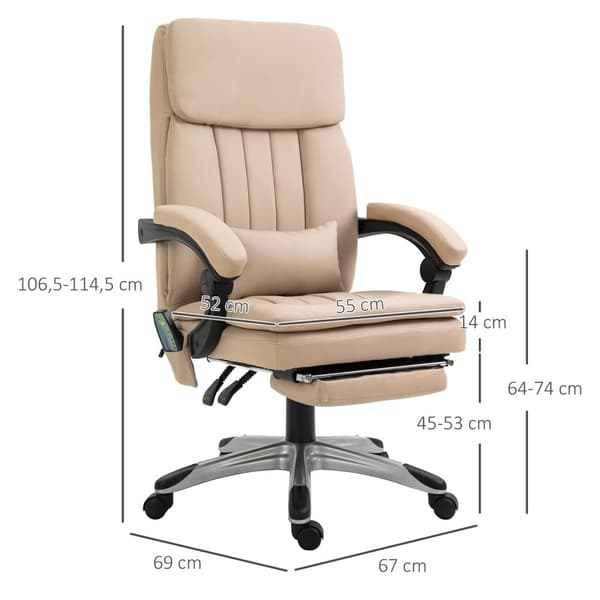 Rootz Ergonomic Massage Office Chair - Höjd justerbar - Lutande ryggstöd - Utdragbart fotstöd - Faux läder - 67W X 69D x 106.5-114.5H cm