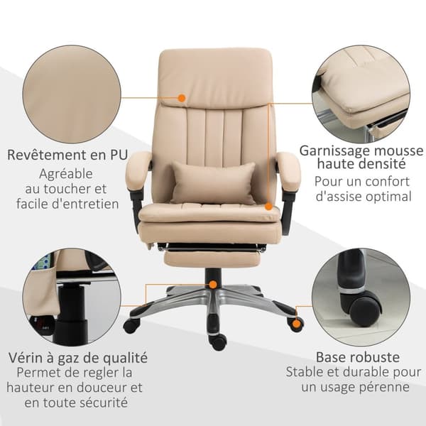 Rootz Ergonomic Massage Office Chair - Höjd justerbar - Lutande ryggstöd - Utdragbart fotstöd - Faux läder - 67W X 69D x 106.5-114.5H cm