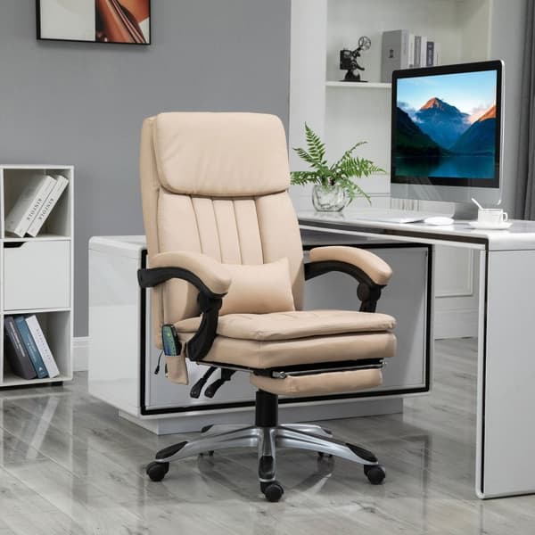 Rootz Ergonomic Massage Office Chair - Höjd justerbar - Lutande ryggstöd - Utdragbart fotstöd - Faux läder - 67W X 69D x 106.5-114.5H cm