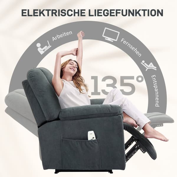 Rootz Electric Relaks -tuoli - Hierontalevy - Verhoiltu istuin - Lämpötoiminto - USB -portti - 135 ° kallistus - 88 cm x 97cm x 101cm