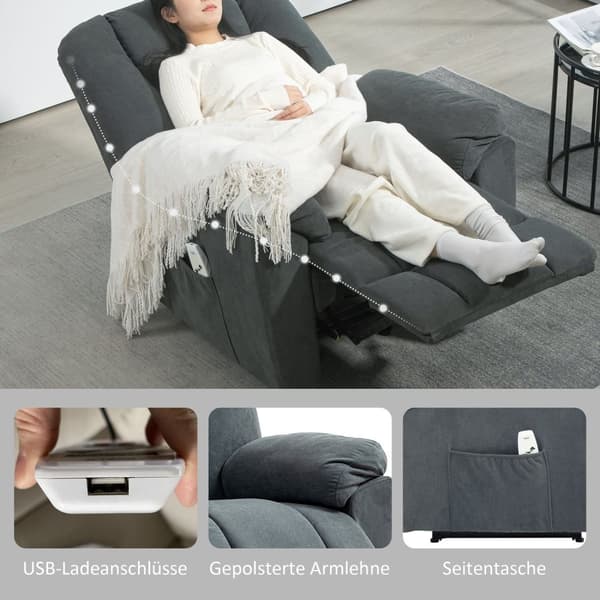 Rootz Electric Relaks -tuoli - Hierontalevy - Verhoiltu istuin - Lämpötoiminto - USB -portti - 135 ° kallistus - 88 cm x 97cm x 101cm