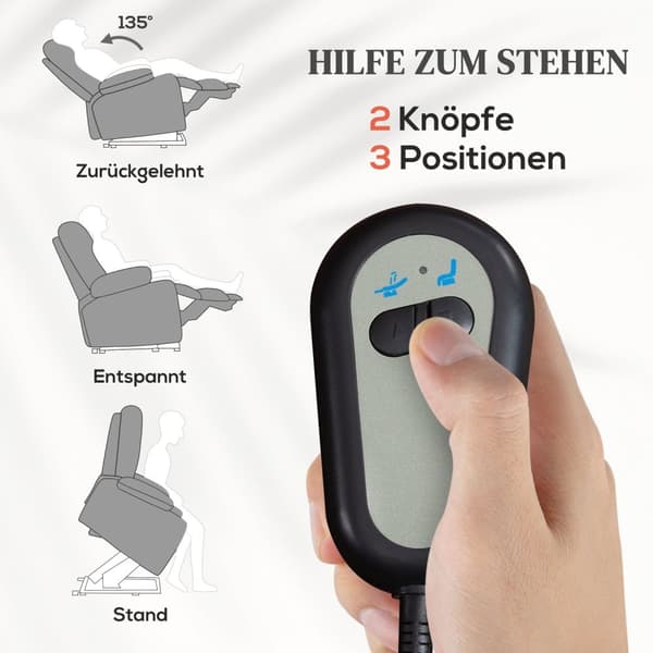 Rootz Electric Relax -stol - Massagestol - Stand -up Aid - Heat Functions - 97 cm x 90 cm x 102 cm - Tilbyder komfort og mobilitet