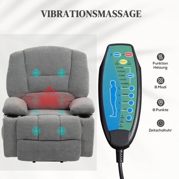 Rootz Electric Relax -stol - Massagestol - Stand -up Aid - Heat Functions - 97 cm x 90 cm x 102 cm - Tilbyder komfort og mobilitet