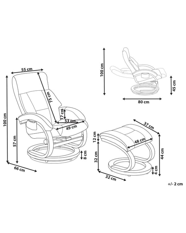 Recliner med fotskammel Hvit Imitert skinn Treramme Massasje- og varmefunksjon Svingbar Justerbar rygg Retro design Hvilestol