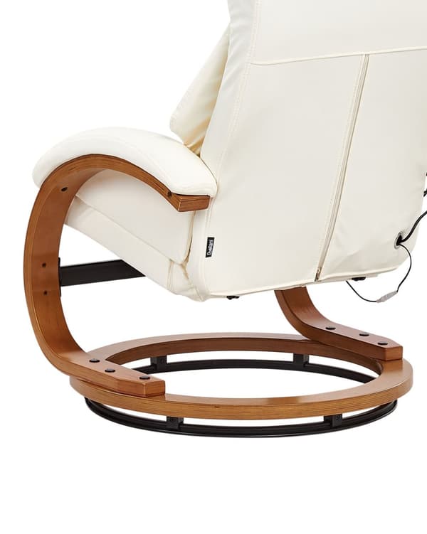 Recliner med fotskammel Hvit Imitert skinn Treramme Massasje- og varmefunksjon Svingbar Justerbar rygg Retro design Hvilestol