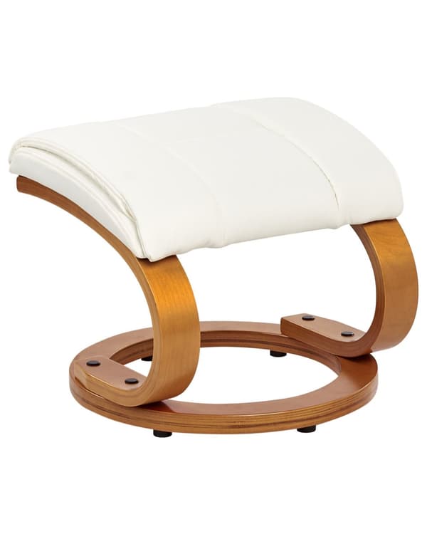 Recliner med fotskammel Hvit Imitert skinn Treramme Massasje- og varmefunksjon Svingbar Justerbar rygg Retro design Hvilestol