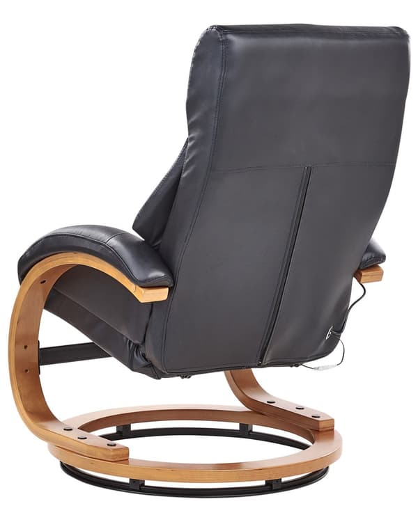 Recliner med fotskammel Svart Imitert skinn Treramme Massasje- og varmefunksjon Svingbar Justerbar rygg Retro design Hvilestol