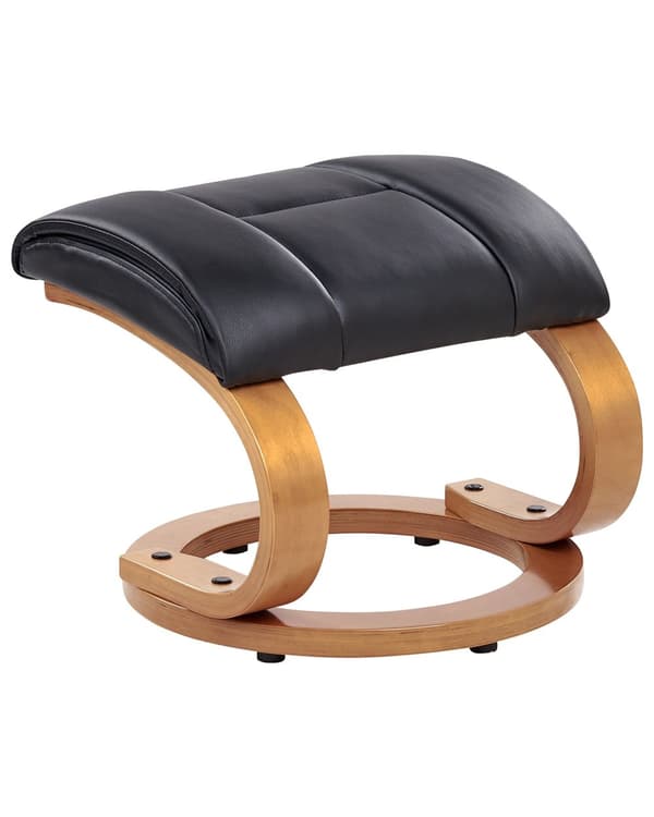 Recliner med fotskammel Svart Imitert skinn Treramme Massasje- og varmefunksjon Svingbar Justerbar rygg Retro design Hvilestol