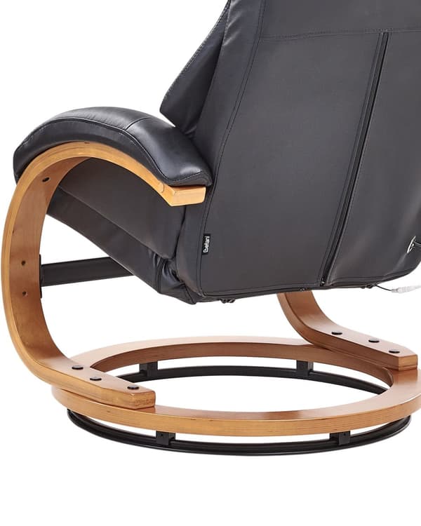 Recliner med fotskammel Svart Imitert skinn Treramme Massasje- og varmefunksjon Svingbar Justerbar rygg Retro design Hvilestol