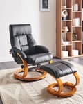Miniatyrbilde 2 av 11: Recliner med fotskammel Svart Imitert skinn Treramme Massasje- og varmefunksjon Svingbar Justerbar rygg Retro design Hvilestol