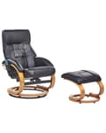 Miniatyrbilde 1 av 11: Recliner med fotskammel Svart Imitert skinn Treramme Massasje- og varmefunksjon Svingbar Justerbar rygg Retro design Hvilestol