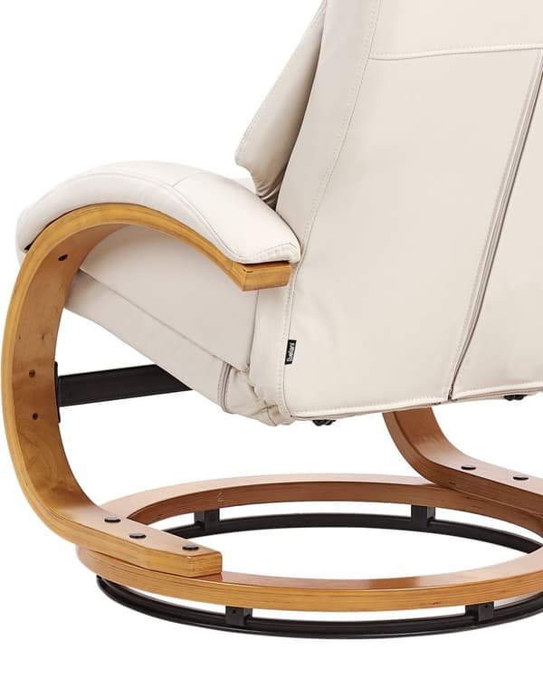 Recliner med fotskammel Lys beige Imitert skinn Treramme Massasje- og varmefunksjon Svingbar Justerbar rygg Retro design Hvilestol