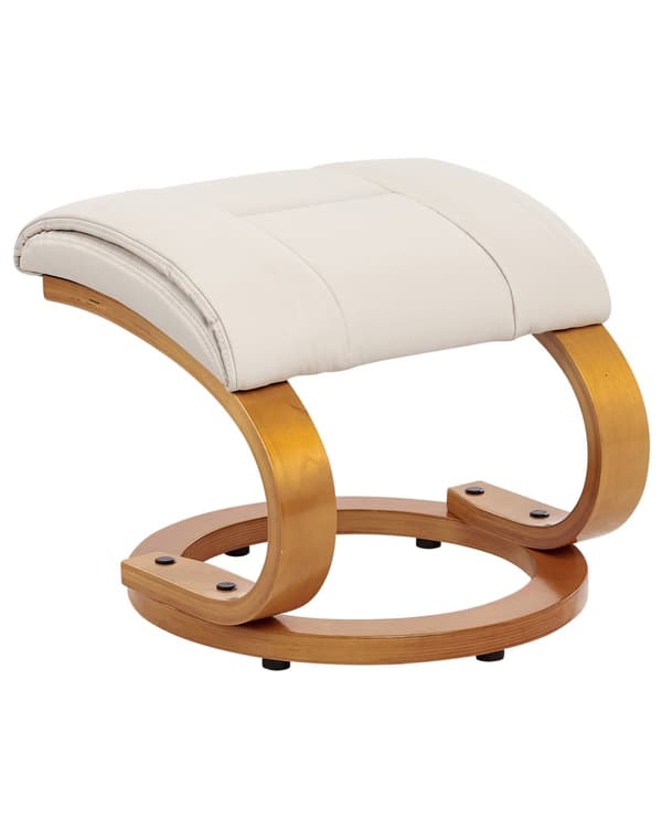 Recliner med fotskammel Lys beige Imitert skinn Treramme Massasje- og varmefunksjon Svingbar Justerbar rygg Retro design Hvilestol