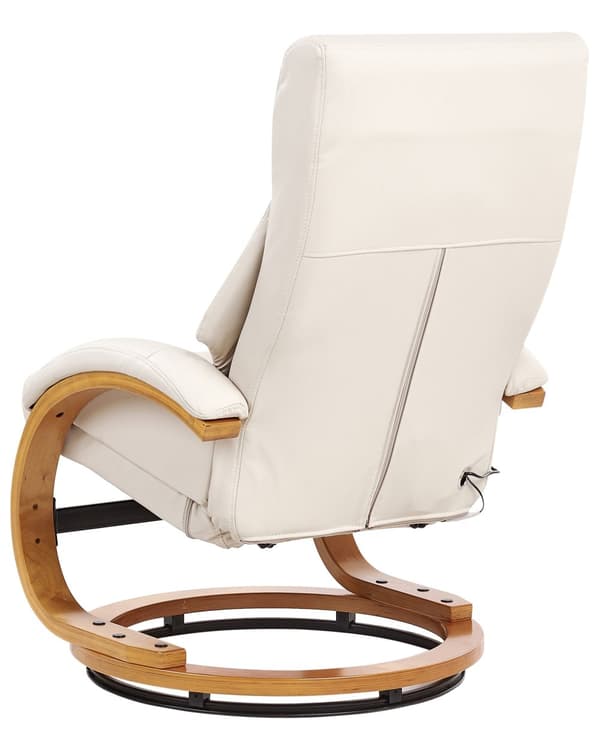 Hvilestol med fodskammel Lys beige Kunstlæder Træramme Massage- og varmefunktion Drejelig Justerbar ryg Retrodesign Hvilestol