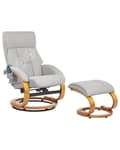 Miniatyrbillede 1 af 11: Hvilestol med fodskammel Lysegråt kunstlæder Træramme Massage- og varmefunktion Drejbar Justerbar ryg Retrodesign Hvilestol