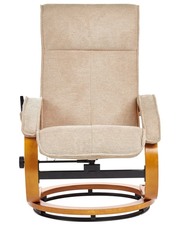 Hvilestol Beige med Fotskammel Polyester Stoff Polstret Treramme Oppvarming Massasjefunksjon Retro Design
