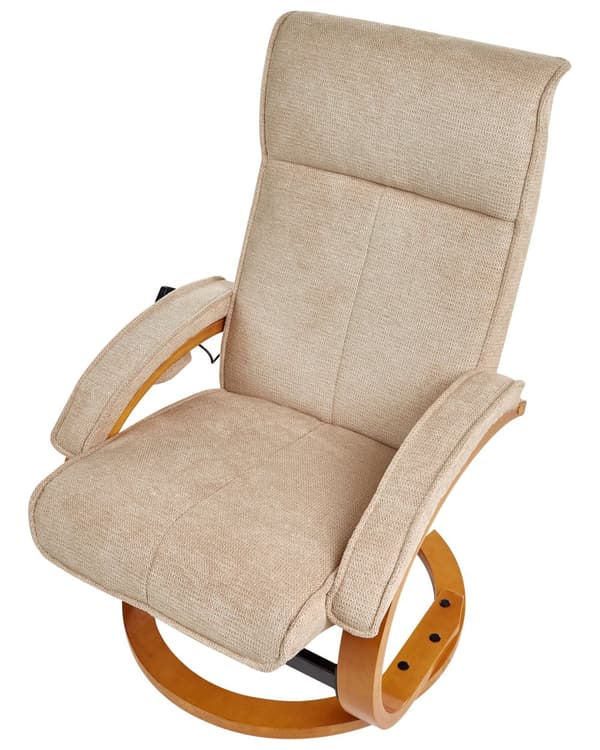 Hvilestol Beige med Fotskammel Polyester Stoff Polstret Treramme Oppvarming Massasjefunksjon Retro Design