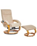 Miniatyrbilde 7 av 11: Hvilestol Beige med Fotskammel Polyester Stoff Polstret Treramme Oppvarming Massasjefunksjon Retro Design
