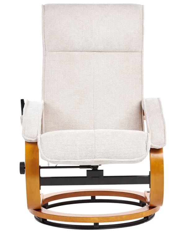 Hvilestol Lys Beige med Fotskammel Polyester Stoff Polstret Treramme Oppvarming Massasjefunksjon Retro Design