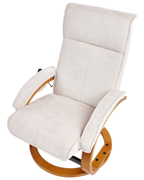 Hvilestol Lys Beige med Fotskammel Polyester Stoff Polstret Treramme Oppvarming Massasjefunksjon Retro Design