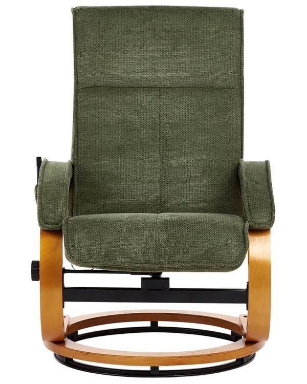 Hvilestol Grønn med Fotskammel Polyester Stoff Polstret Treramme Oppvarming Massasjefunksjon Retro Design
