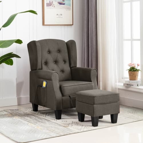 Massagefåtölj med fotpall taupe tyg