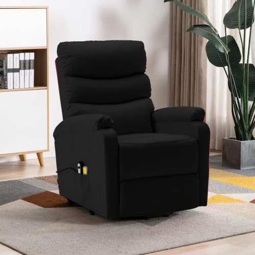 Massagefåtölj med uppresningshjälp svart konstläder