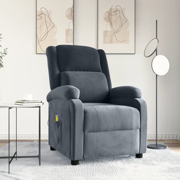Massagefåtölj mörkgrå sammet