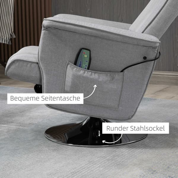 Massagestol med fotpall, 78x95x88 cm, Ljusgrå