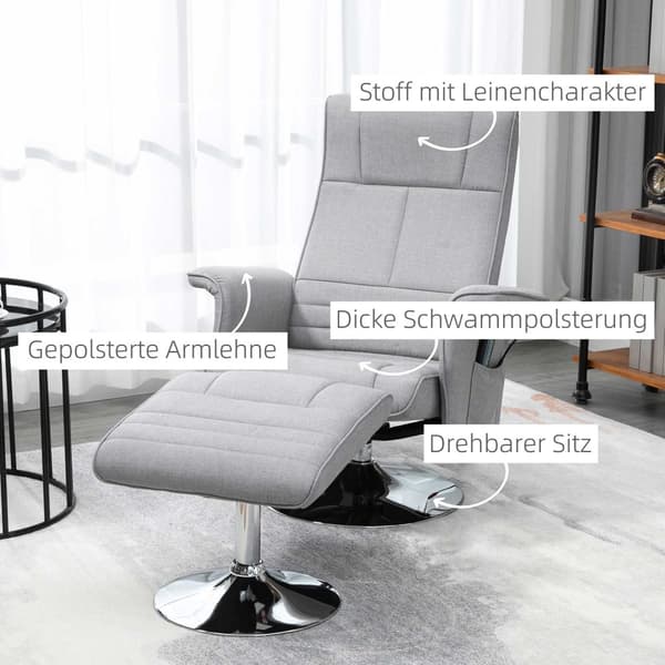Massagestol med fotpall, 78x95x88 cm, Ljusgrå