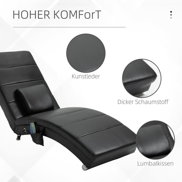 Lænestol, med Massagefunktion, 58x163x87 cm, Sort