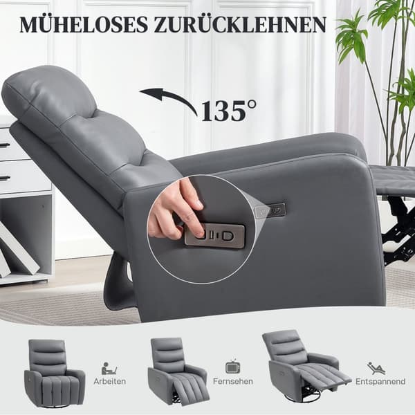 Rootz Relaksation Napr Chair - Verhoilutuoli, jolla on valehtelu - lepotuoli - USB -portit - harmaa - 79x89.5x104cm