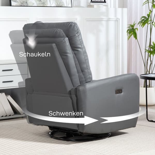 Rootz Relaksation Napr Chair - Verhoilutuoli, jolla on valehtelu - lepotuoli - USB -portit - harmaa - 79x89.5x104cm