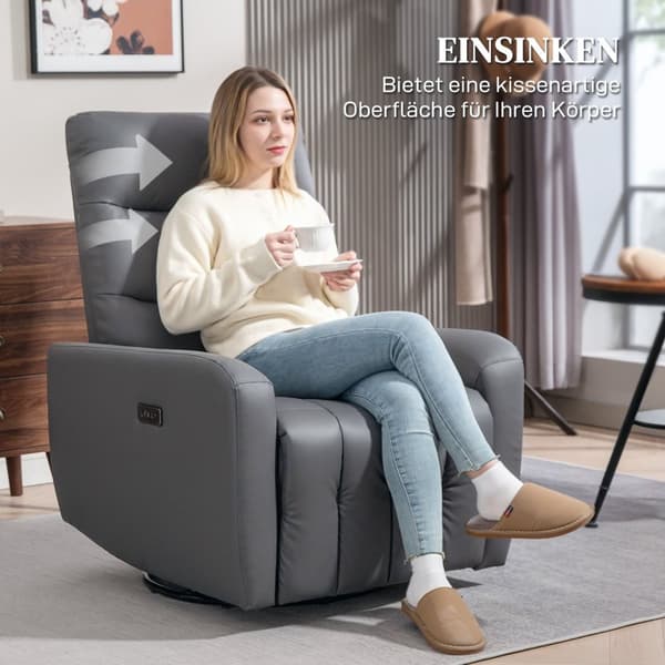 Rootz Relaksation Napr Chair - Verhoilutuoli, jolla on valehtelu - lepotuoli - USB -portit - harmaa - 79x89.5x104cm