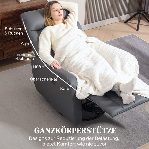 Rootz Relaksation Napr Chair - Verhoilutuoli, jolla on valehtelu - lepotuoli - USB -portit - harmaa - 79x89.5x104cm