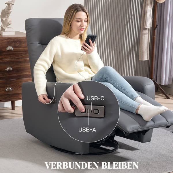 Rootz Relaksation Napr Chair - Verhoilutuoli, jolla on valehtelu - lepotuoli - USB -portit - harmaa - 79x89.5x104cm