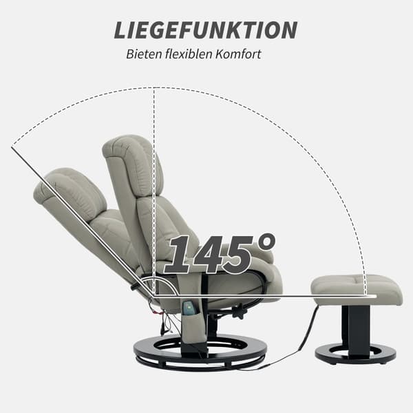Rootz Relax Massage Armchair - TV RECLINER - Let stol - 10 vibrationstilstande - 76 cm x 80 cm x 102 cm - Grå syntetisk læder