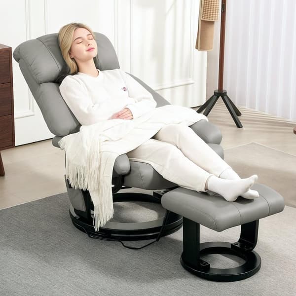 Rootz Relax Massage Armchair - TV RECLINER - Let stol - 10 vibrationstilstande - 76 cm x 80 cm x 102 cm - Grå syntetisk læder