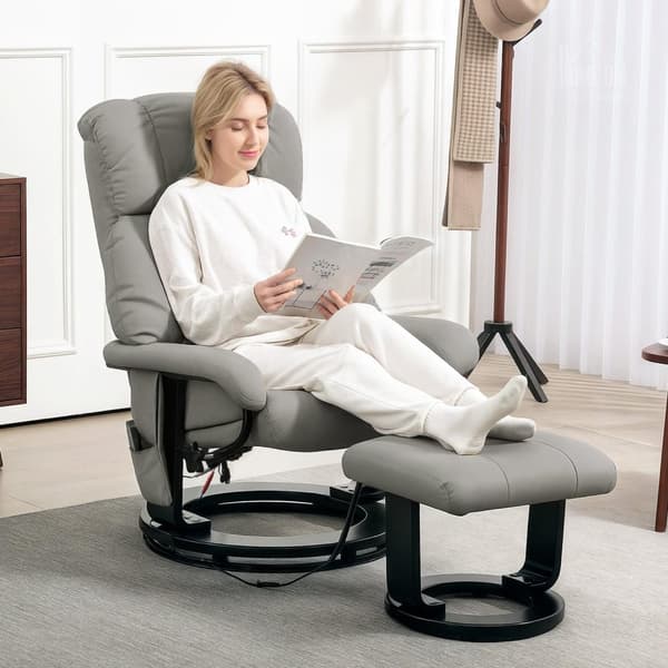 Rootz Relax Massage Armchair - TV RECLINER - Let stol - 10 vibrationstilstande - 76 cm x 80 cm x 102 cm - Grå syntetisk læder