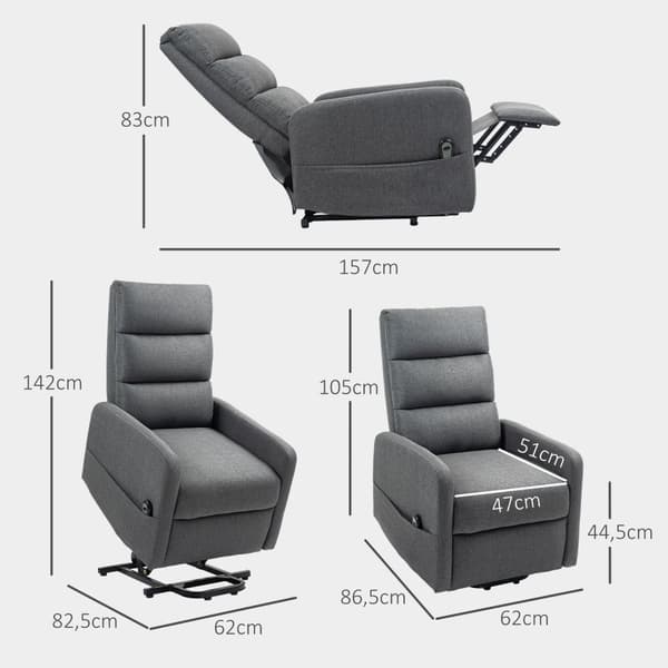 Rootz Electrical Relaxation Armchair - Power RECLINER - TV -stol - Stående Aid - 62 cm x 86,5 cm x 105 cm - Blød skumkomfort
